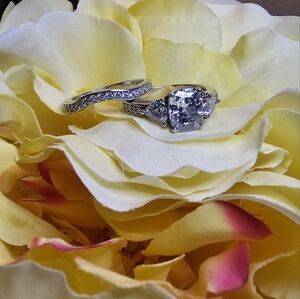 100 Facet Elongated Cushion Diamonique Bridal Set